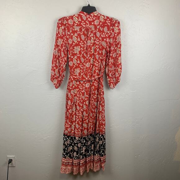 Anthro Mauve Melina Maxi Dress Women Small Red Floral Print Prairie Cottage Core - Picture 4 of 10